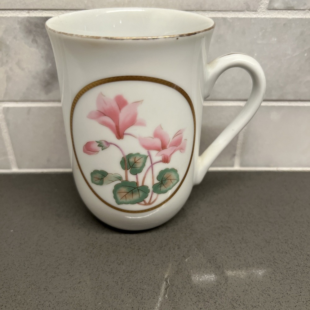 Vtg Otigari Mug Pink Tulips  w/ Gold Trim- Japan